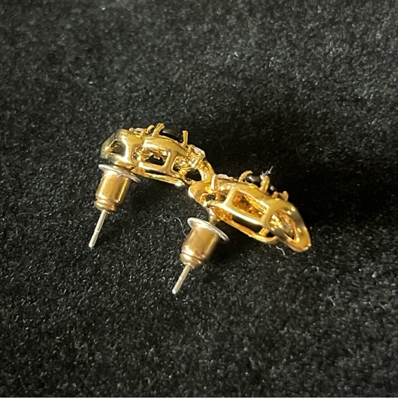 JC Black Rhinestone And Clear Rhinestone Stud Earrings Gold Tone - Picture 3 of 11